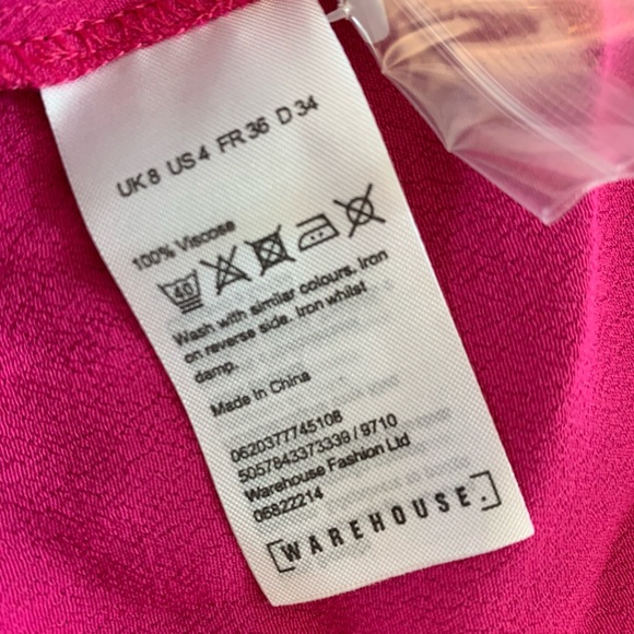 Warehouse Frill ruffle midi dress in hot pink - Picture 3 of 4